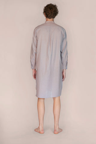 Ultra-Light Cotton Voile Nightshirt - Pinstriped - Cocoa Taupe and Navy