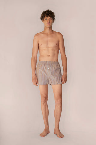 Ultra-Light Cotton Boxers - Pinstriped - Taupe and Navy