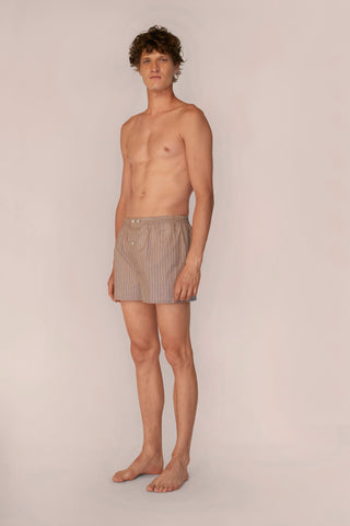 Ultra-Light Cotton Boxers - Pinstriped - Taupe and Navy