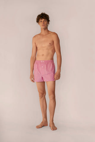Ultra-Light Cotton Boxers - Pinstriped - Rose and Red
