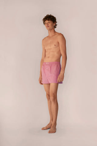 Ultra-Light Cotton Boxers - Pinstriped - Rose and Red