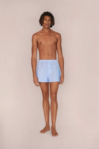 Ultra-Light Cotton Boxers - Pinstriped - Sky and Yellow