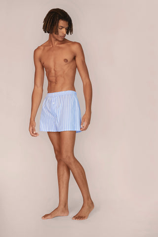 Ultra-Light Cotton Boxers - Pinstriped - Sky and Yellow