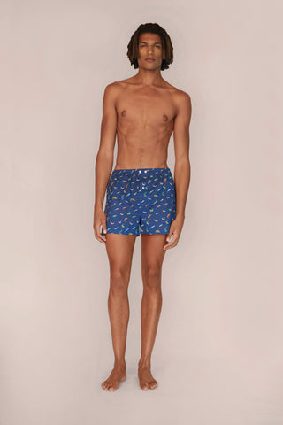 Ultra-Light Cotton Boxers - Marlin Print - Navy Blue