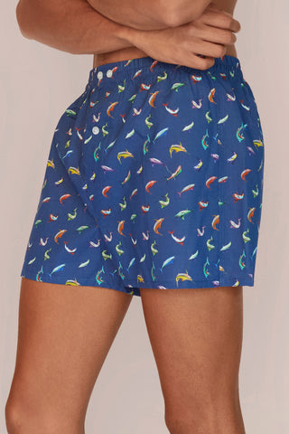 Ultra-Light Cotton Boxers - Marlin Print - Navy Blue