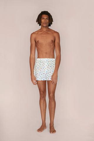 Ultra-Light Cotton Boxers - Marlin Print - Chalk White