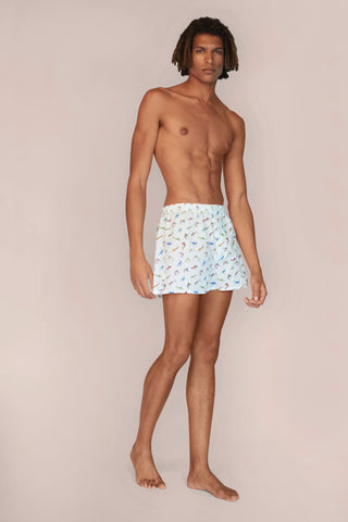 Ultra-Light Cotton Boxers - Marlin Print - Chalk White