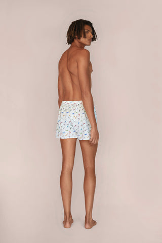 Ultra-Light Cotton Boxers - Marlin Print - Chalk White