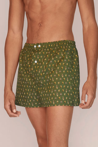 Ultra-Light Cotton Boxers - Zebra Print - Olive Green