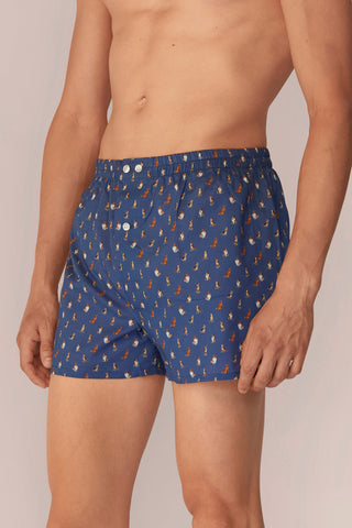 Ultra-Light Cotton Boxers - Dog Print - Navy Blue
