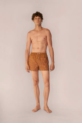 Ultra-Light Cotton Boxers - Dog Print - Tobacco Brown
