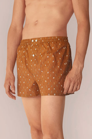 Ultra-Light Cotton Boxers - Dog Print - Tobacco Brown