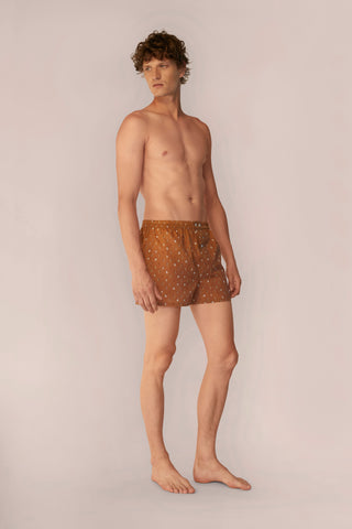 Ultra-Light Cotton Boxers - Dog Print - Tobacco Brown