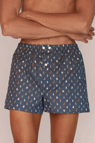 Ultra-Light Cotton Boxers - Dog Print - Charcoal Gray