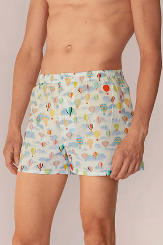 Ultra-Light Cotton Boxers - Hot Air Balloon Print - White