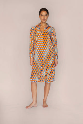 Ultra-Light Cotton Button Down Nightshirt - Print - Tangerine