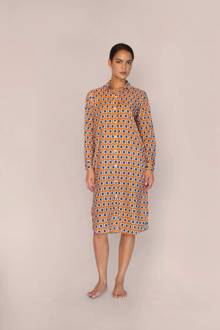 Ultra-Light Cotton Button Down Nightshirt - Print - Tangerine