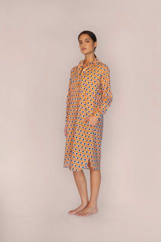 Ultra-Light Cotton Button Down Nightshirt - Print - Tangerine