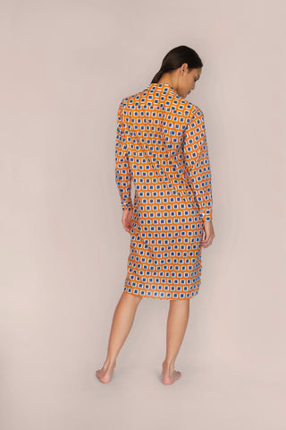Ultra-Light Cotton Button Down Nightshirt - Print - Tangerine