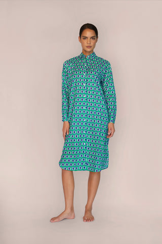 Ultra-Light Cotton Button Down Nightshirt - Print - Kelly Green