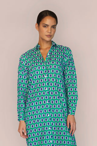 Ultra-Light Cotton Button Down Nightshirt - Print - Kelly Green