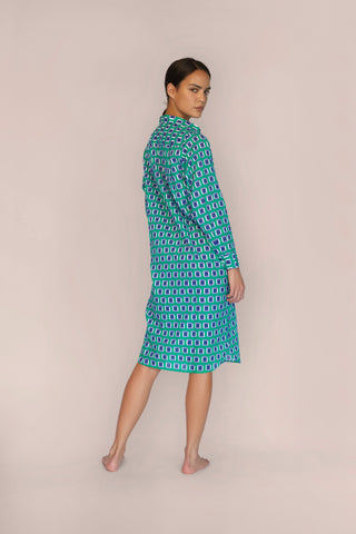 Ultra-Light Cotton Button Down Nightshirt - Print - Kelly Green
