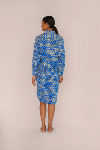 Ultra-Light Cotton Button Down Nightshirt - Print - Sapphire Blue