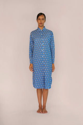 Ultra-Light Cotton Button Down Nightshirt - Print - Sapphire Blue