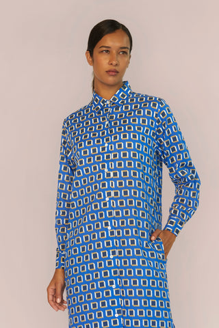 Ultra-Light Cotton Button Down Nightshirt - Print - Sapphire Blue