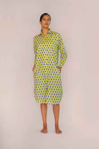 Ultra-Light Cotton Button Down Nightshirt - Print - Yellow Ochre
