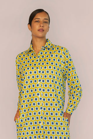 Ultra-Light Cotton Button Down Nightshirt - Print - Yellow Ochre