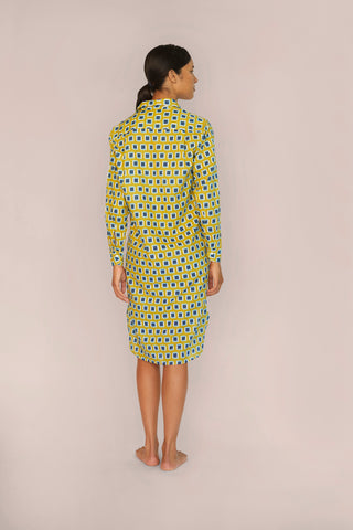 Ultra-Light Cotton Button Down Nightshirt - Print - Yellow Ochre