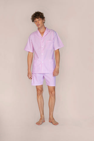 Cotton Short Pajama Set - Striped - Rose