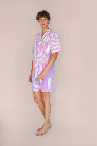 Cotton Short Pajama Set - Striped - Rose