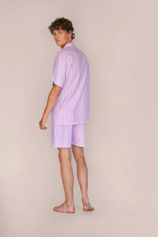 Cotton Short Pajama Set - Striped - Rose