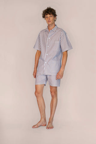 Cotton Short Pajama Set - Striped - Chocolate Brown