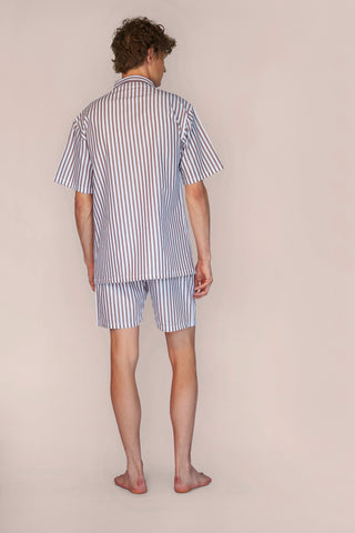 Cotton Short Pajama Set - Striped - Chocolate Brown