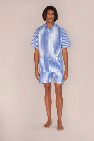 Cotton Short Pajama Set - Striped - Navy