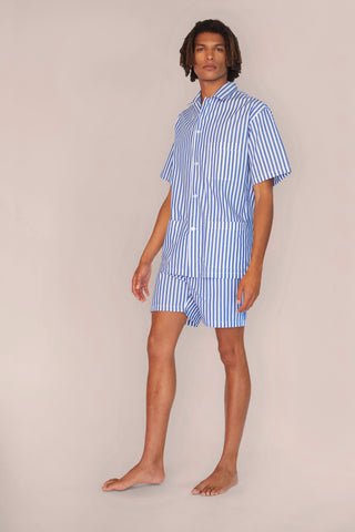 Cotton Short Pajama Set - Striped - Navy