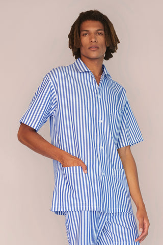Cotton Short Pajama Set - Striped - Navy