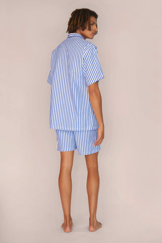 Cotton Short Pajama Set - Striped - Navy