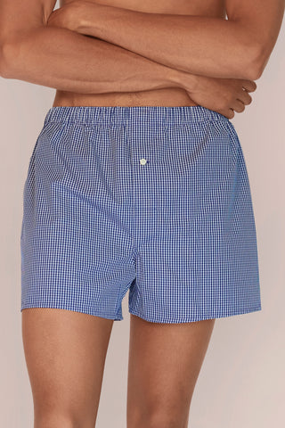 Cotton Boxers - Checkered - Ink Blue