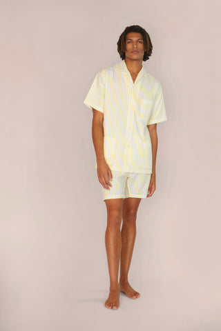 Cotton Short Pajama Set - Striped - Limoncello Yellow