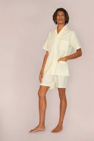 Cotton Short Pajama Set - Striped - Limoncello Yellow