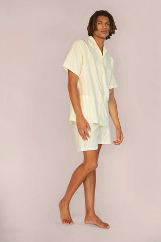 Cotton Short Pajama Set - Striped - Limoncello Yellow