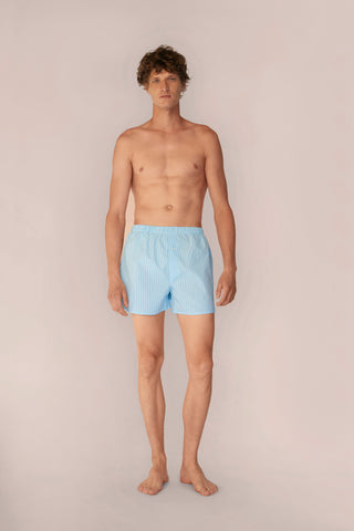 Cotton Boxers - Striped - Ocean Blue