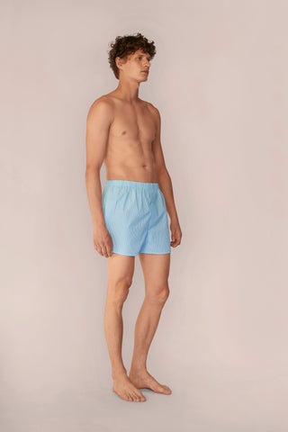 Cotton Boxers - Striped - Ocean Blue