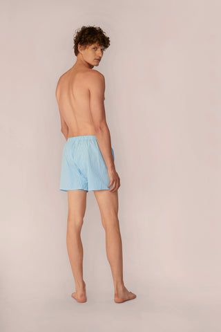 Cotton Boxers - Striped - Ocean Blue
