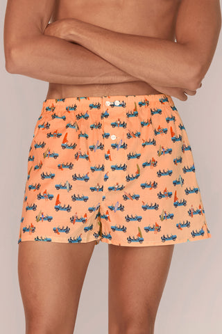 Ultra-Light Cotton Boxers - Surfer Print - Coral Peach