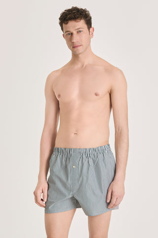 Cotton Boxers - Striped - Forest Green